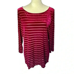 Lauren Ralph Lauren Velvet Red Cherry Semi Sheer Stripes Top Women Size XL